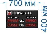 Табло курсов валют на 5 знаков в поле валют. Времени и Даты - нет. Количество строк 2.  Размер 700х400х60 или 40 мм.