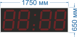 Электронные часы-термометр для улицы (Яркость светодиода 2 кд. - тень, солнце). Высота знака 50 см. Количество символов 4. Размер 1750х650х130 или 60 мм.