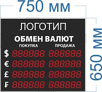Табло курсов валют на 6 знаков в поле валют. Времени и Даты - нет. Количество строк - 4. № 1.
