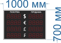 Одностороннее табло курсов валют НА 4 ВАЛЮТЫ для помещения. Высота СВЕТОДИОДНОГО знака 10 см. Размер 1000х700х60 мм.