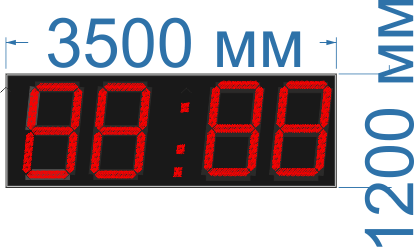 Электронные часы-термометр для улицы (Яркость светодиода 2 кд. - тень, солнце). Высота знака 1 метр. Количество символов 4. Размер 3500х1200х130 или 60 мм.