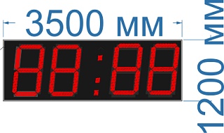 Электронные часы-термометр для улицы (Яркость светодиода 3,5 кд. - прямое солнце). Высота знака 100 см. Количество символов 4. Размер 3500х1200х130 или 60 мм.