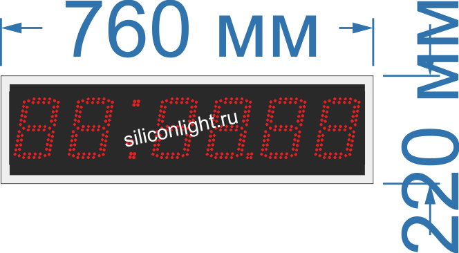 Электронные часы-термометр для помещения. Высота знака 125 мм. Количество знаков 6.  Размер 770х220х60 или 40 мм.