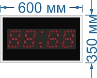 Электронные часы для помещения. Высота знака 12,5 см. Размер 600х350х40 мм. Корпус - серый металик. Блок питания встроенный. Регулировка яркости.