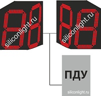 Табло указателей "фолов" № 2.Высота знака 35 см. Форма "Куба" (Количество сторон - 4). Количество табло - 2 шт. Общее количество цифровых семисегментных индикаторов в двух табло - 8. Цвет свечения красный. Яркость 300мКд. Управление - проводной ПДУ. 
