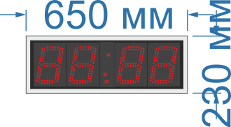 Электронные часы-термометр для улицы (Яркость светодиода 3,5 кд. - прямое солнце). Высота знака 15 см. Количество символов 4. Размер 650х230х60 мм.