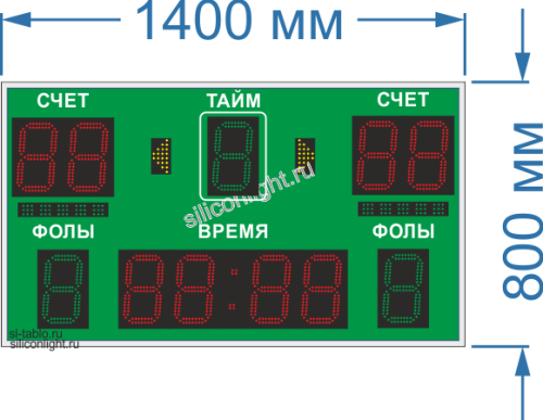 Универсальное спортивное табло № 221. Размер 1400х800х60 мм.