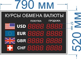 Табло курсов валют на 4 знака в поле валют. Времени и Даты - нет. Количество строк - 4. № 1.