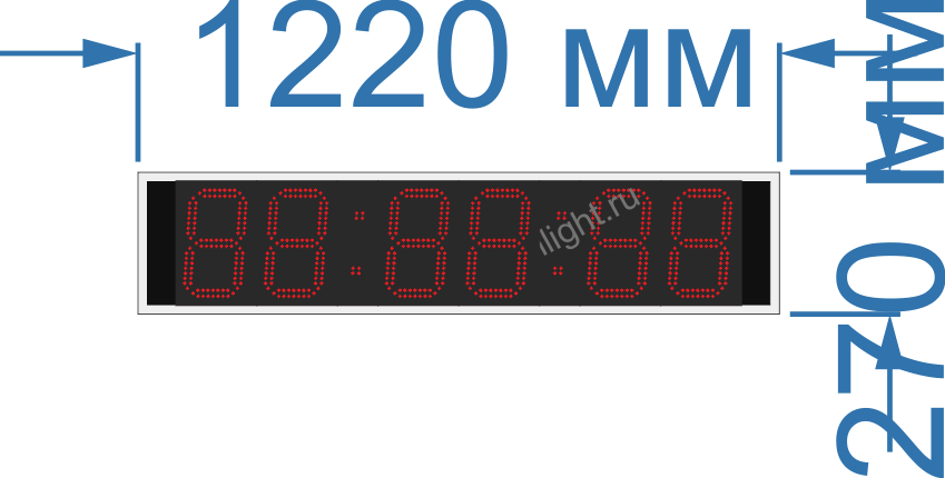 Электронные часы-термометр для помещения. Высота знака 210 мм. Количество знаков 6.  Размер 1220х260х60 мм.